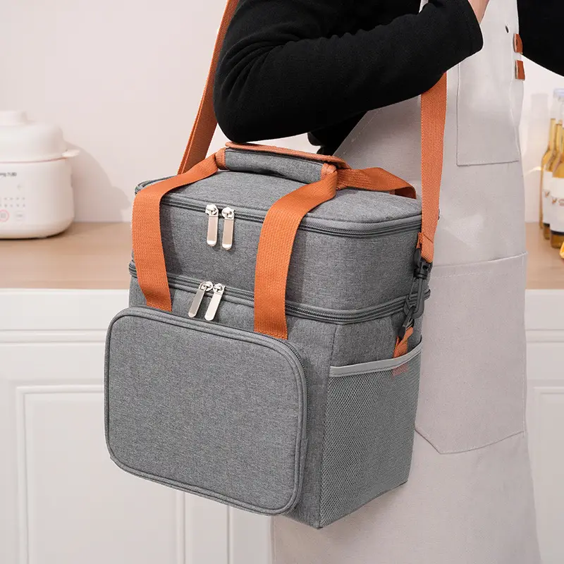 Double Layer Insulated Lunch Bag Oxford Cloth Portable Bag