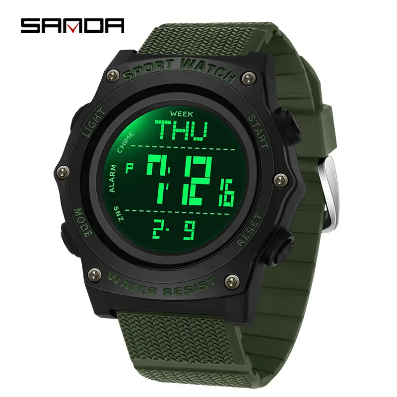 Men's Green Digital Sports Watch with Waterproof Screen - Image 11