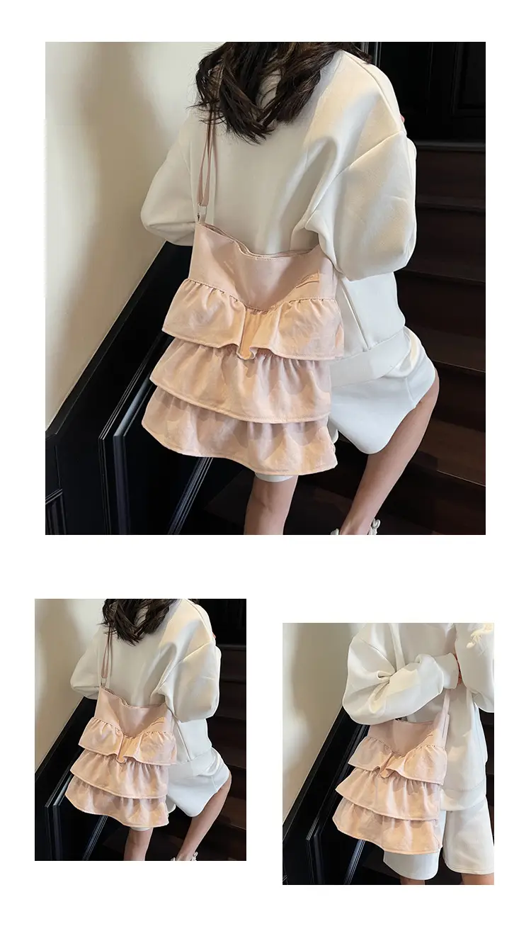 Women Ruffled Cloth Tote Bag Cream Large Capacity — feature 10
