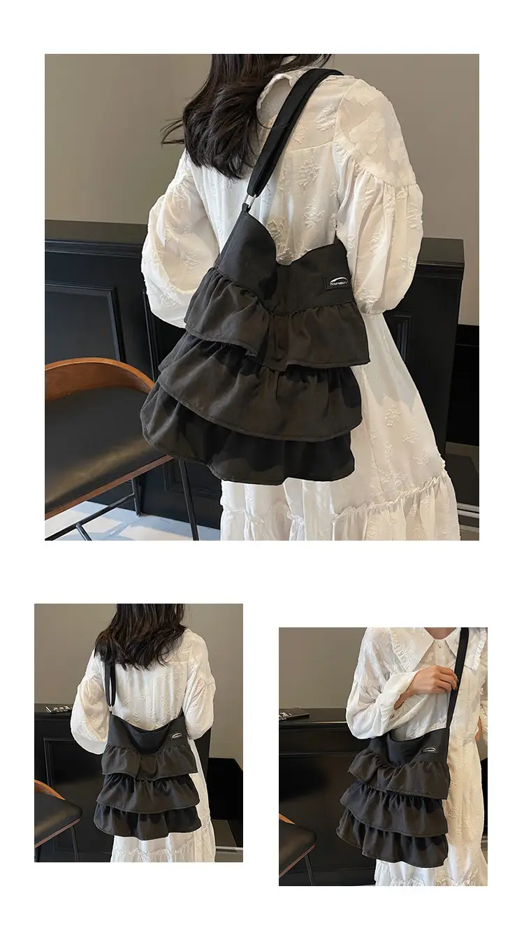 Women Ruffled Cloth Tote Bag Cream Large Capacity — feature 12