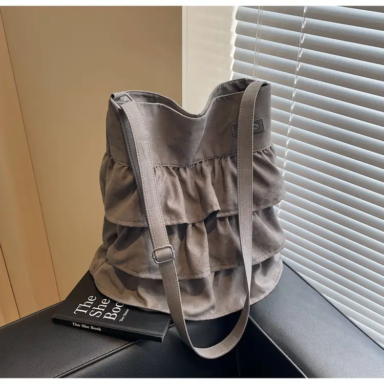 Women Ruffled Cloth Tote Bag Cream Large Capacity — feature 14