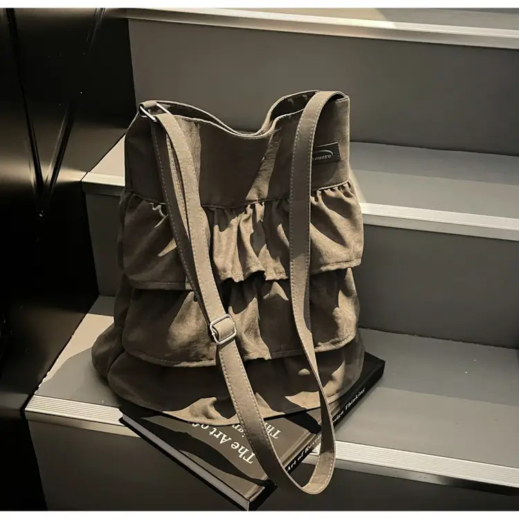 Women Ruffled Cloth Tote Bag Cream Large Capacity — feature 15