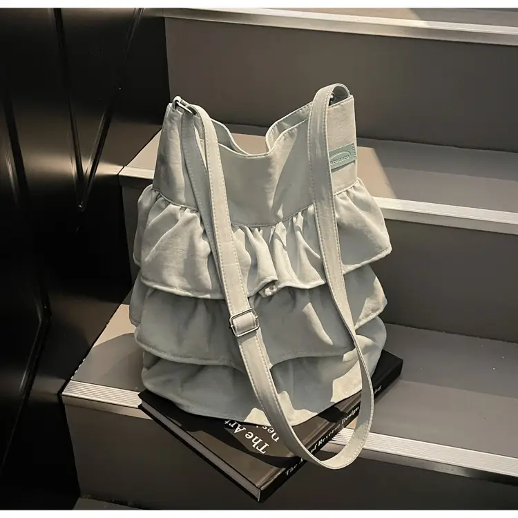 Women Ruffled Cloth Tote Bag Cream Large Capacity — feature 17