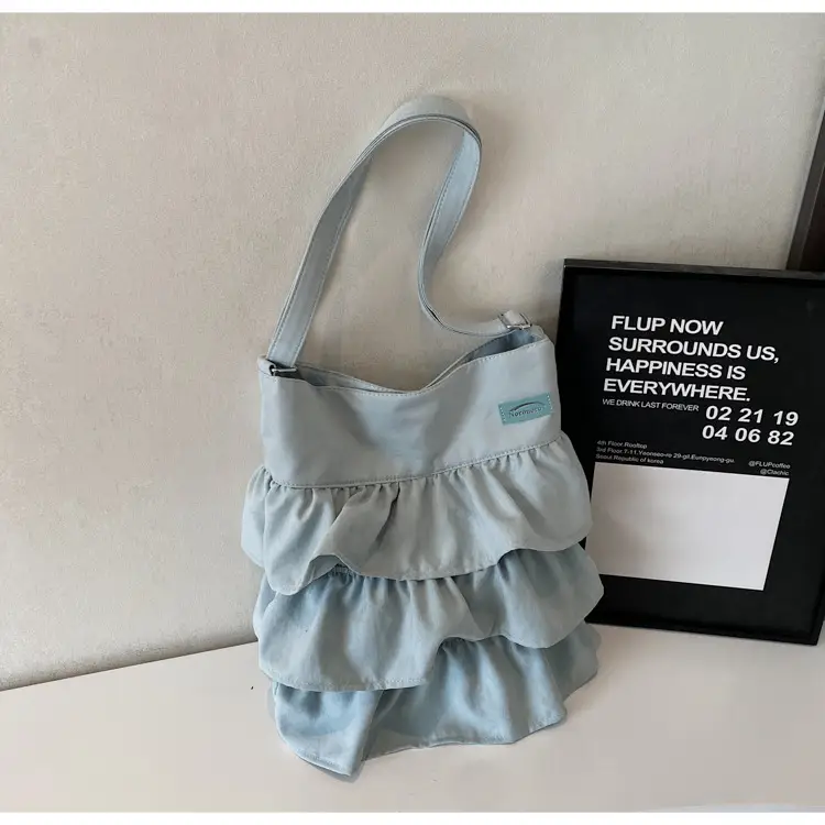 Women Ruffled Cloth Tote Bag Cream Large Capacity — feature 18