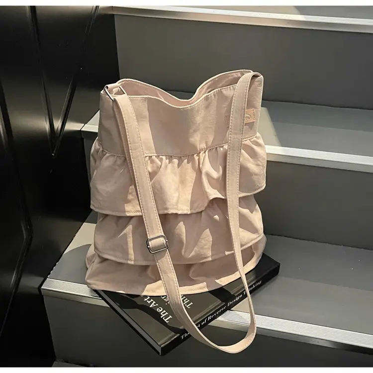 Women Ruffled Cloth Tote Bag Cream Large Capacity — feature 19