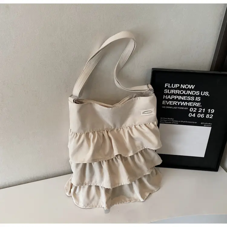 Women Ruffled Cloth Tote Bag Cream Large Capacity — feature 20
