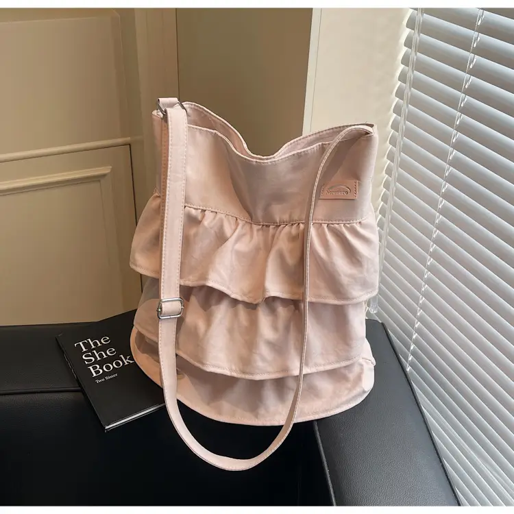 Women Ruffled Cloth Tote Bag Cream Large Capacity — feature 22