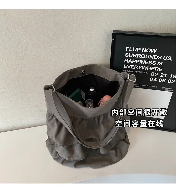 Women Ruffled Cloth Tote Bag Cream Large Capacity — feature 6