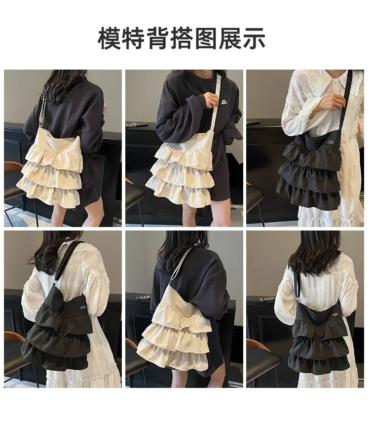 Women Ruffled Cloth Tote Bag Cream Large Capacity — feature 7