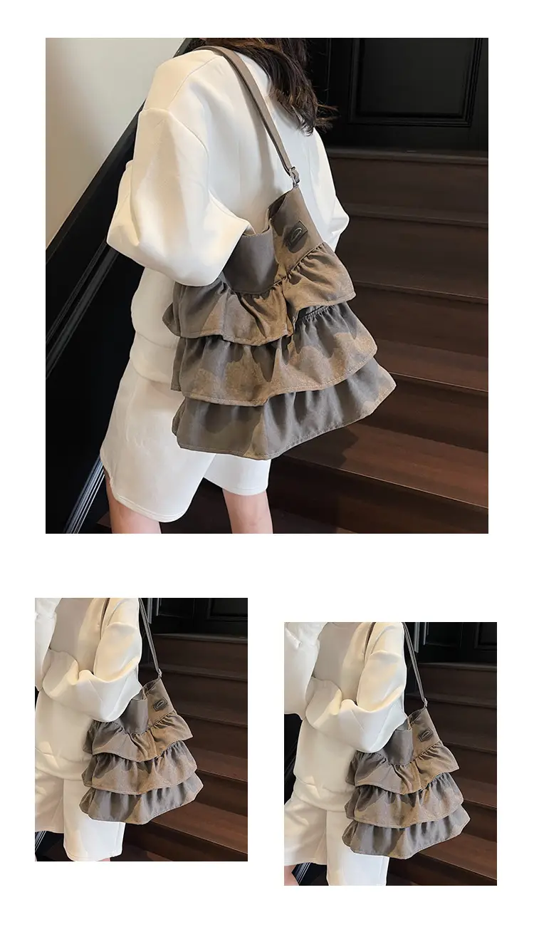 Women Ruffled Cloth Tote Bag Cream Large Capacity — feature 9