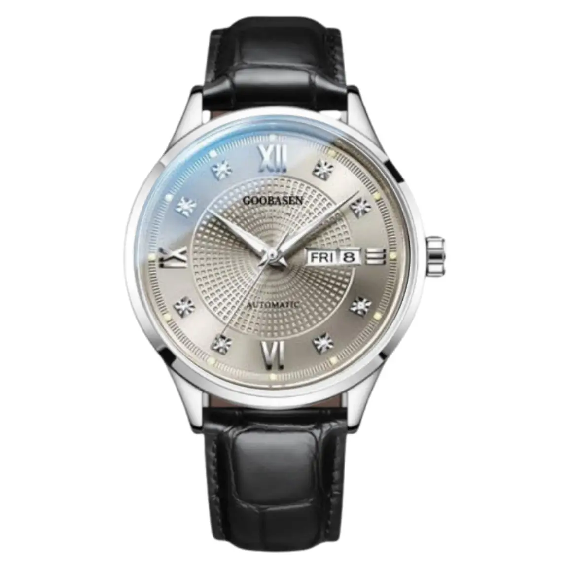 Guberson Men's Quartz Watch Black Leather Band