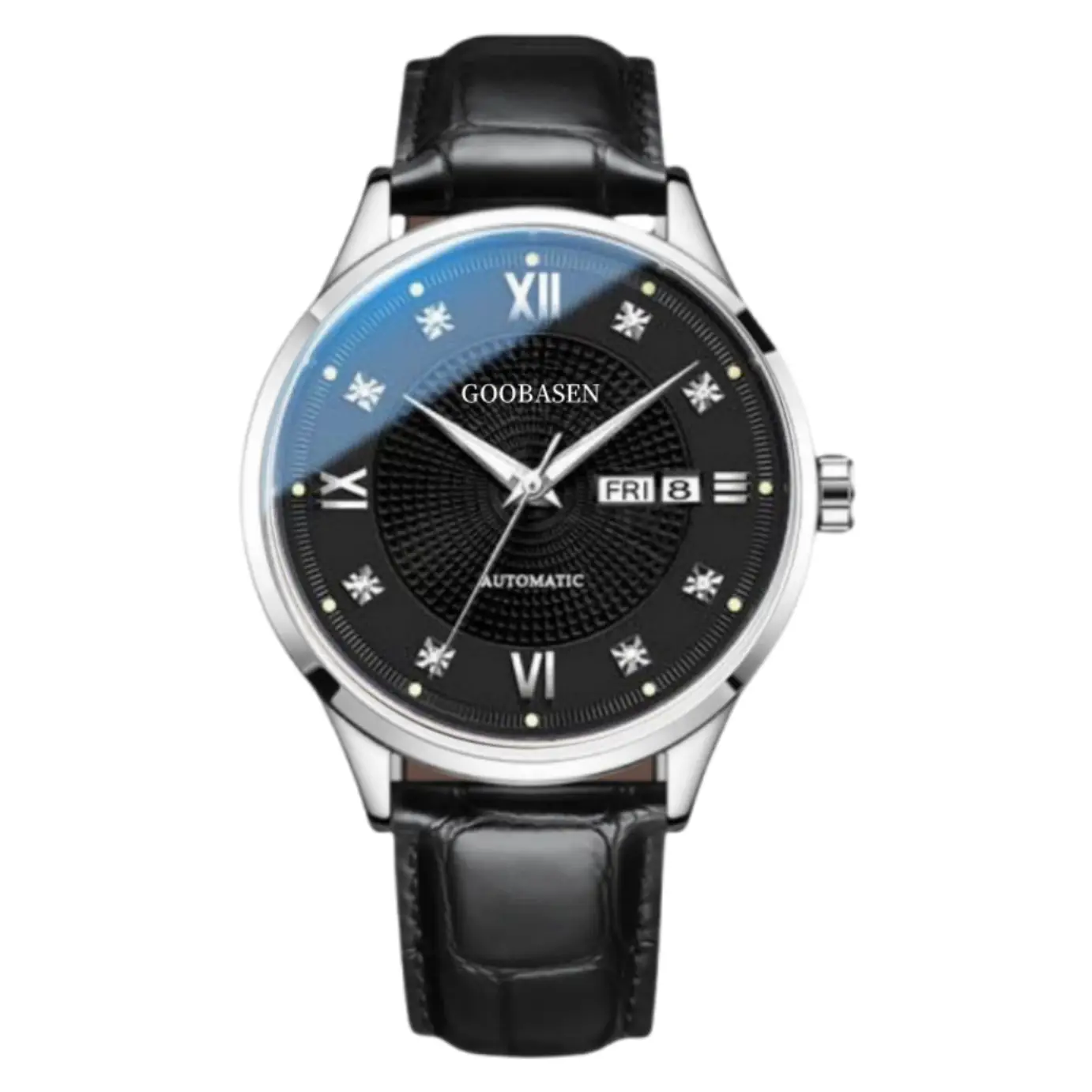 Guberson Men's Quartz Watch Black Leather Band