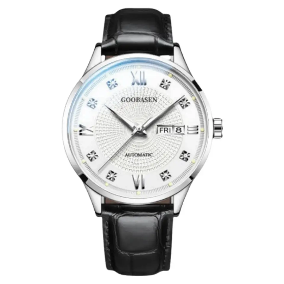 Guberson Men's Quartz Watch Black Leather Band