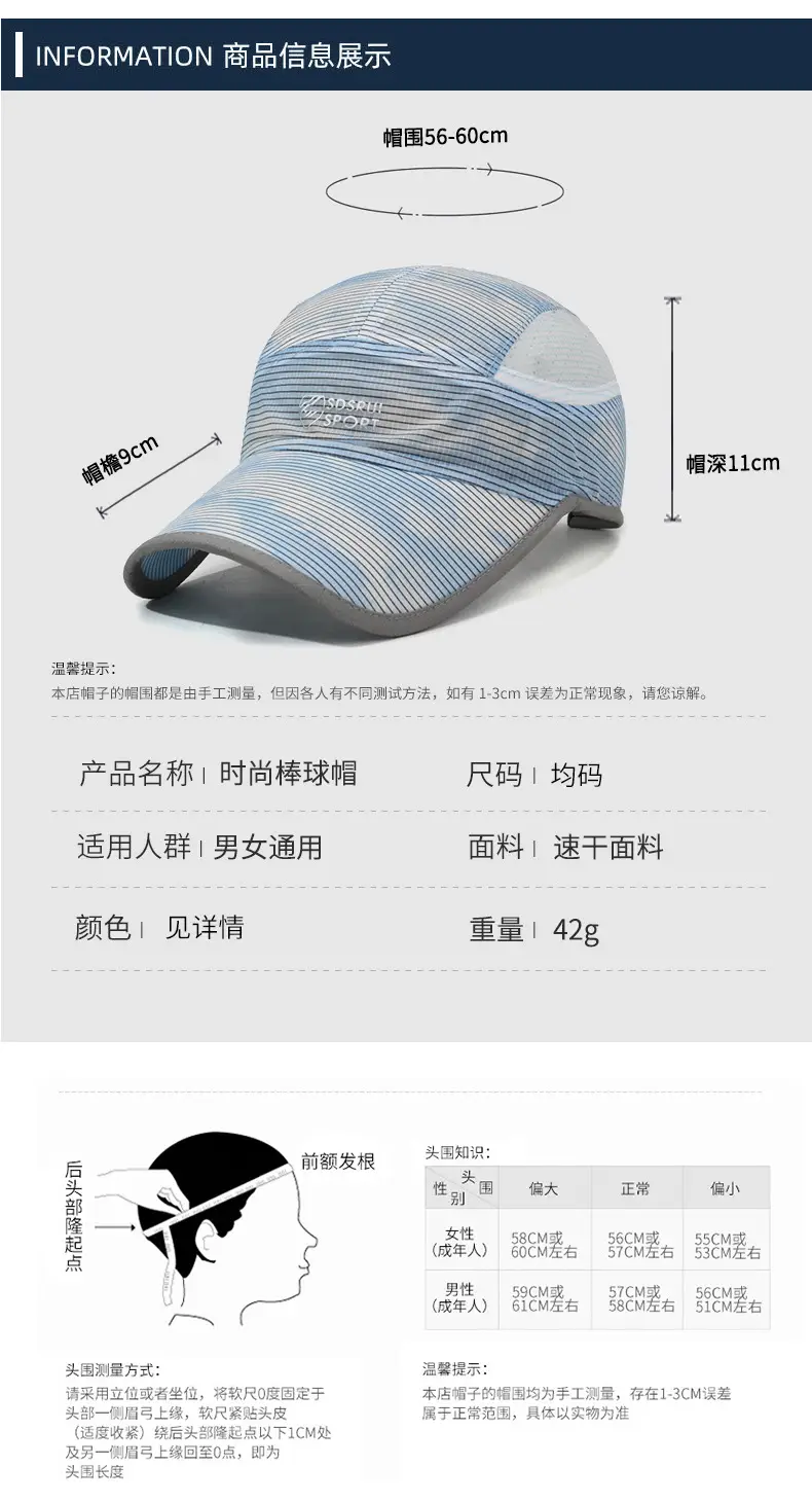 Men & Women Sun Hat Sports Cap Breathable Blue — feature 6