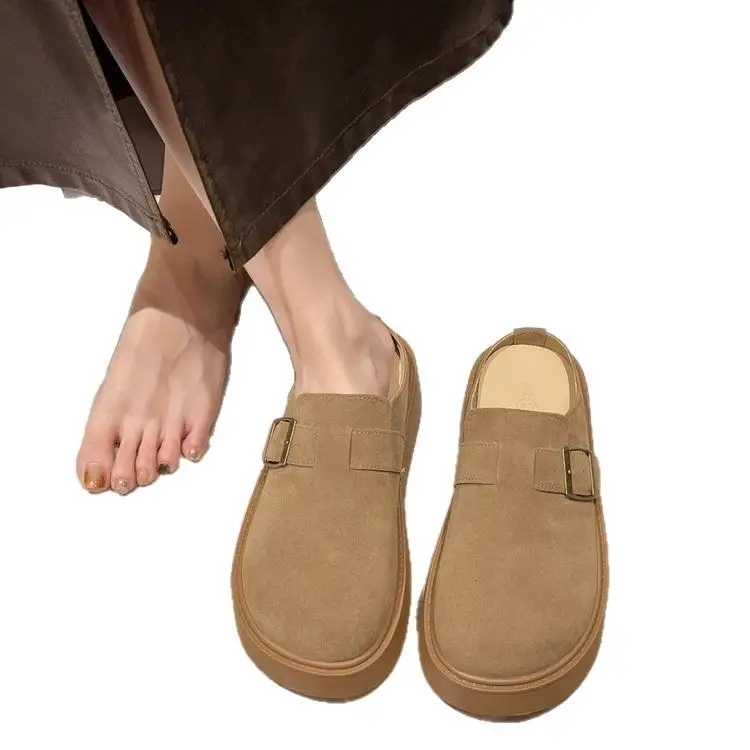 High-rise Outwear Retro Thick-soled Birkenn Baotou Half Slippers Women's 2025 Spring New Lazy Slip-on Birkenn Shoes - Image 2