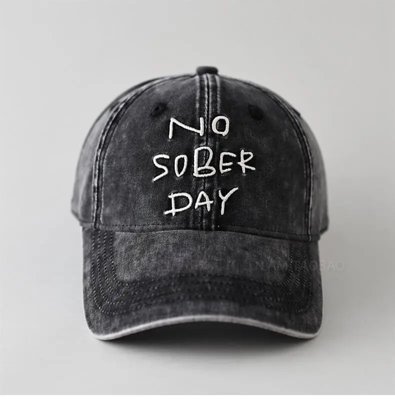 No Sober Day Black Baseball Cap for Men Women — feature 4