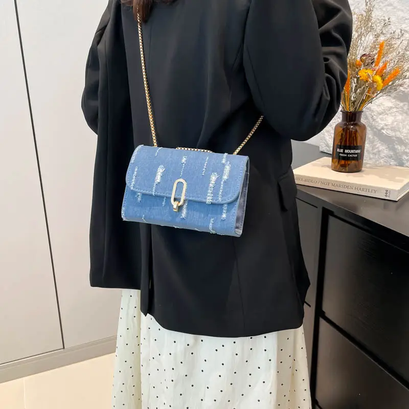 Denim Chain Shoulder Bag Blue Square Women's 2025