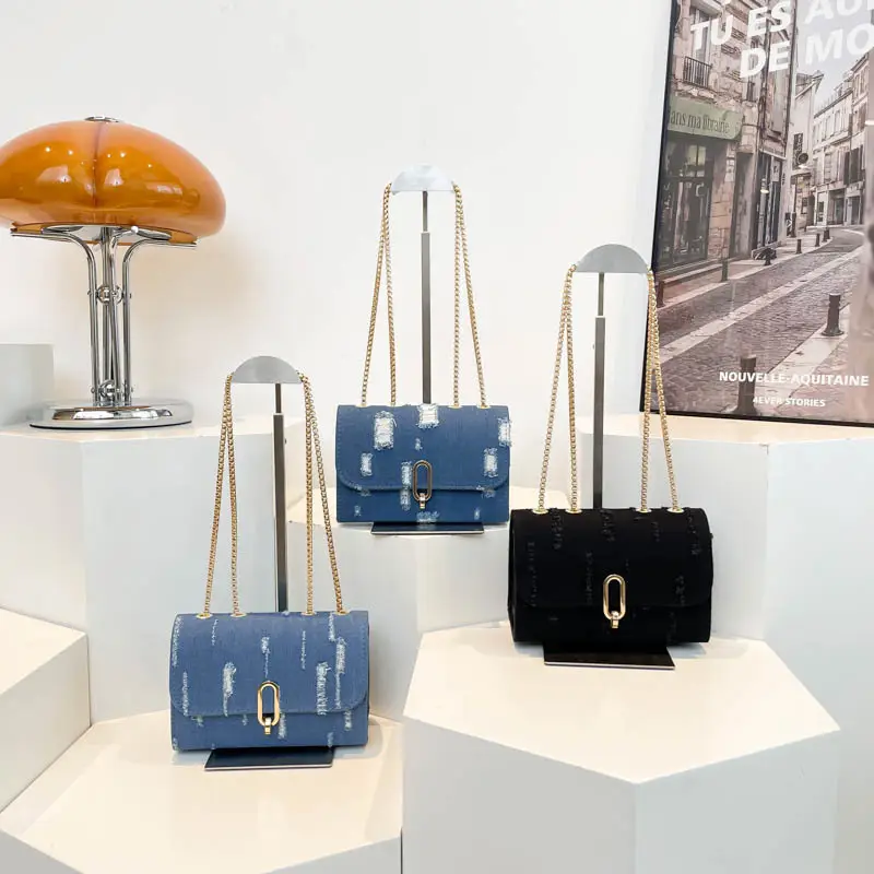 Denim Chain Shoulder Bag Blue Square Women's 2025