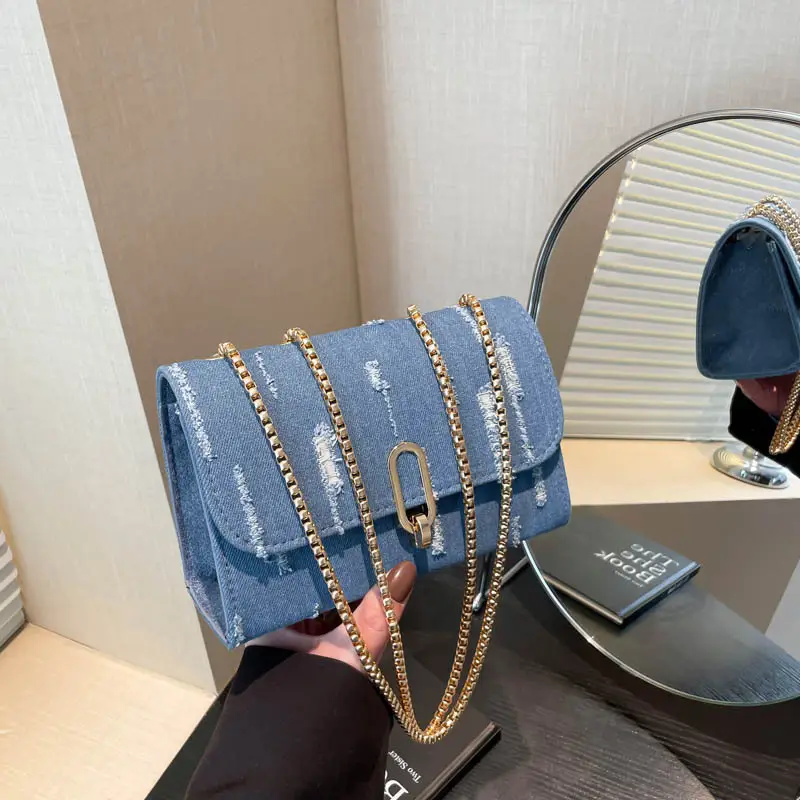 Denim Chain Shoulder Bag Blue Square Women's 2025