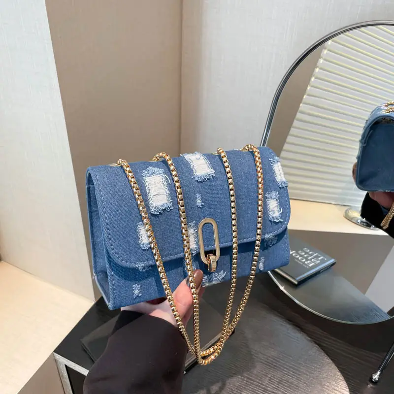 Denim Chain Shoulder Bag Blue Square Women's 2025