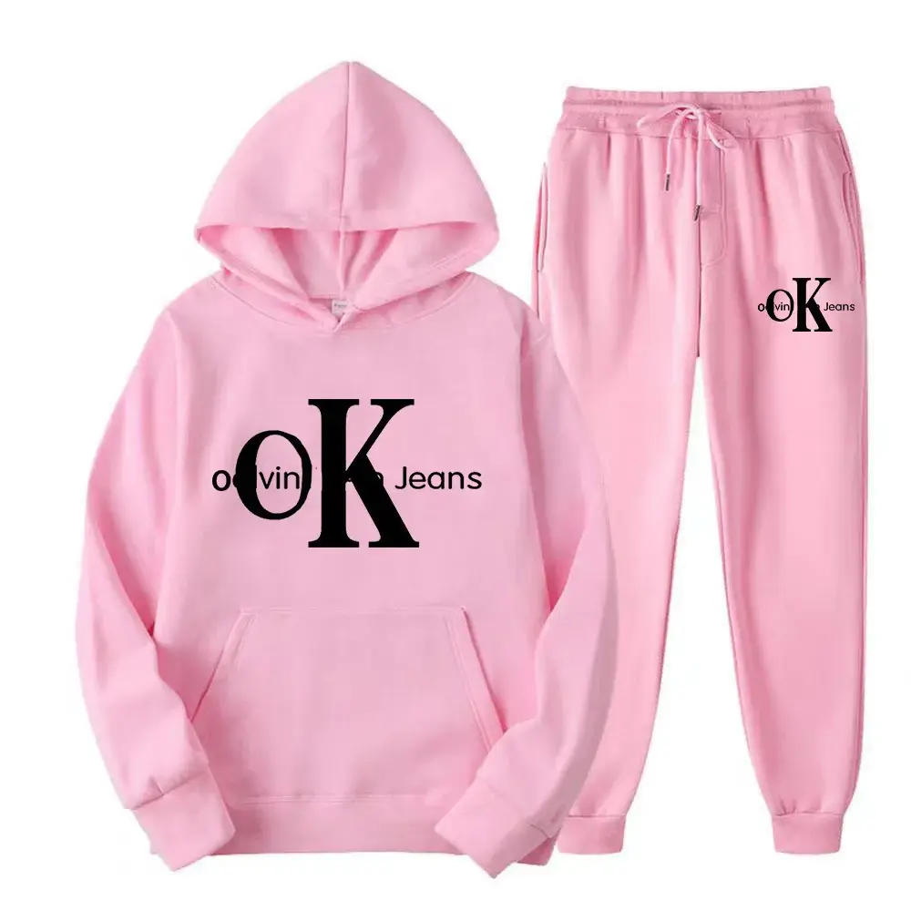 Women's American Style Fleece Hoodie Sweatshirt Set White Black Red Loose Fit — feature 4