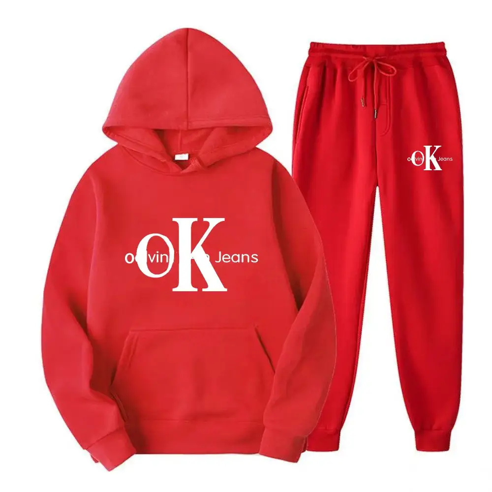 Women's American Style Fleece Hoodie Sweatshirt Set White Black Red Loose Fit — feature 5
