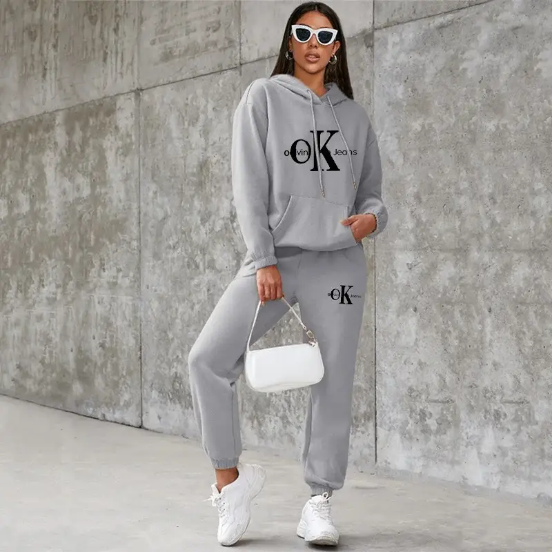 Women's American Style Fleece Hoodie Sweatshirt Set White Black Red Loose Fit — feature 7
