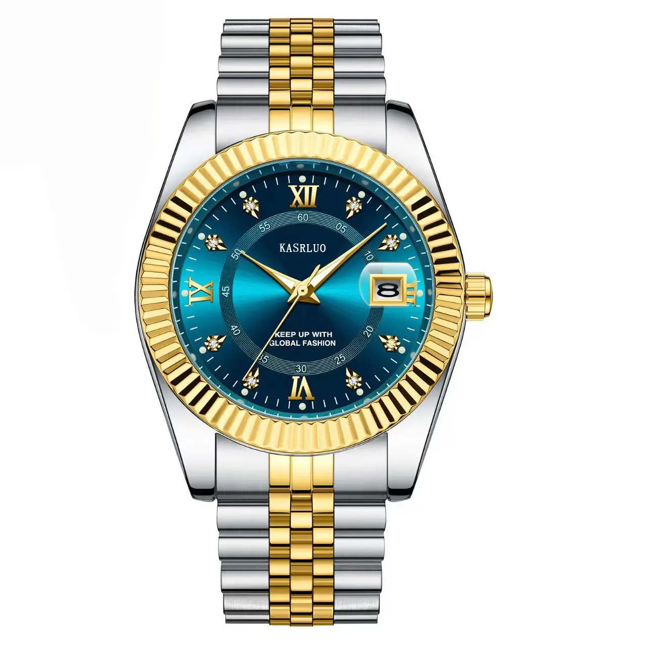 Men's Luminous Quartz Watch Blue Gold Band - Image 12