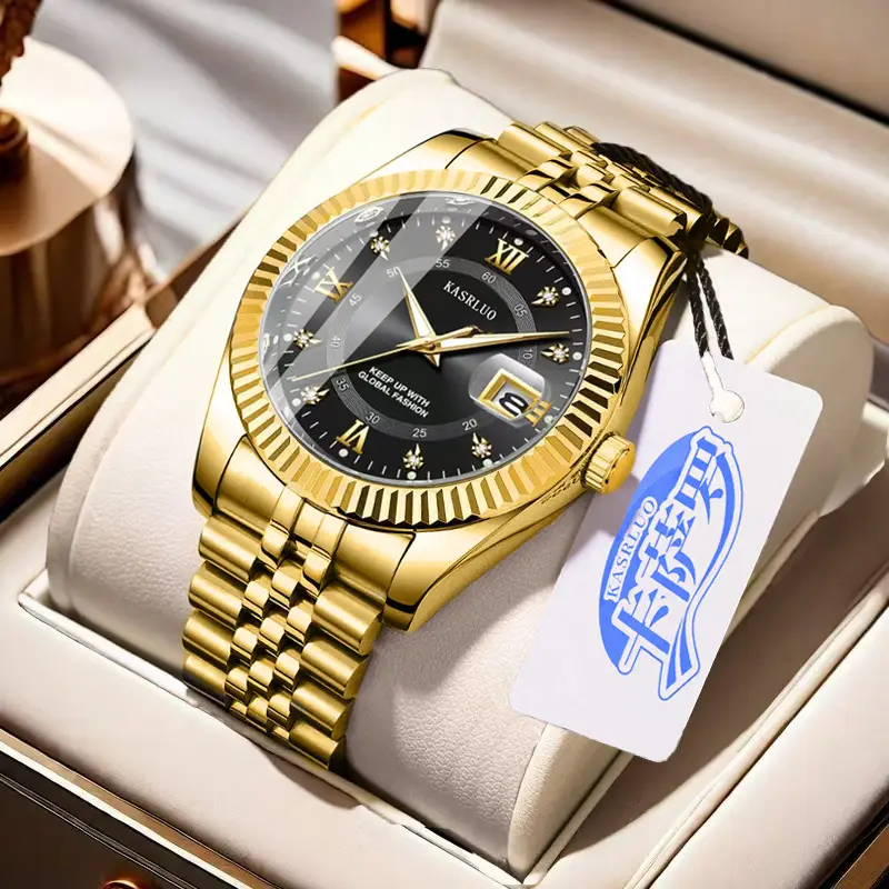Men's Luminous Quartz Watch Blue Gold Band - Image 10