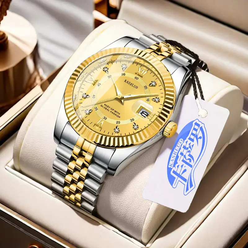 Men's Luminous Quartz Watch Blue Gold Band - Image 4