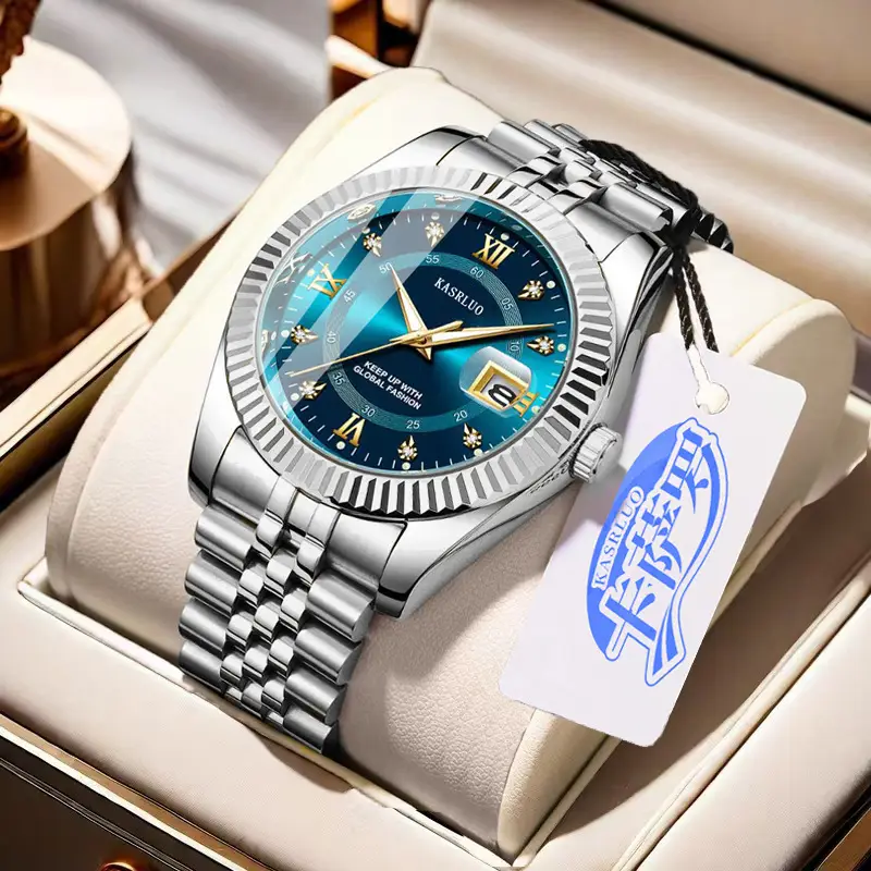 Men's Luminous Quartz Watch Blue Gold Band - Image 5