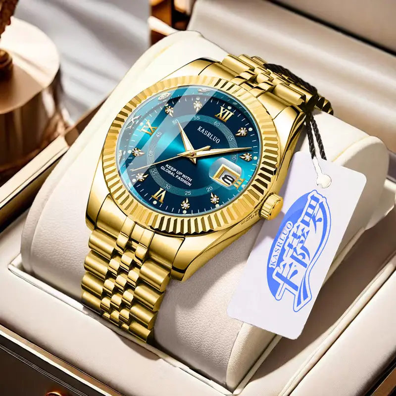 Men's Luminous Quartz Watch Blue Gold Band - Image 9