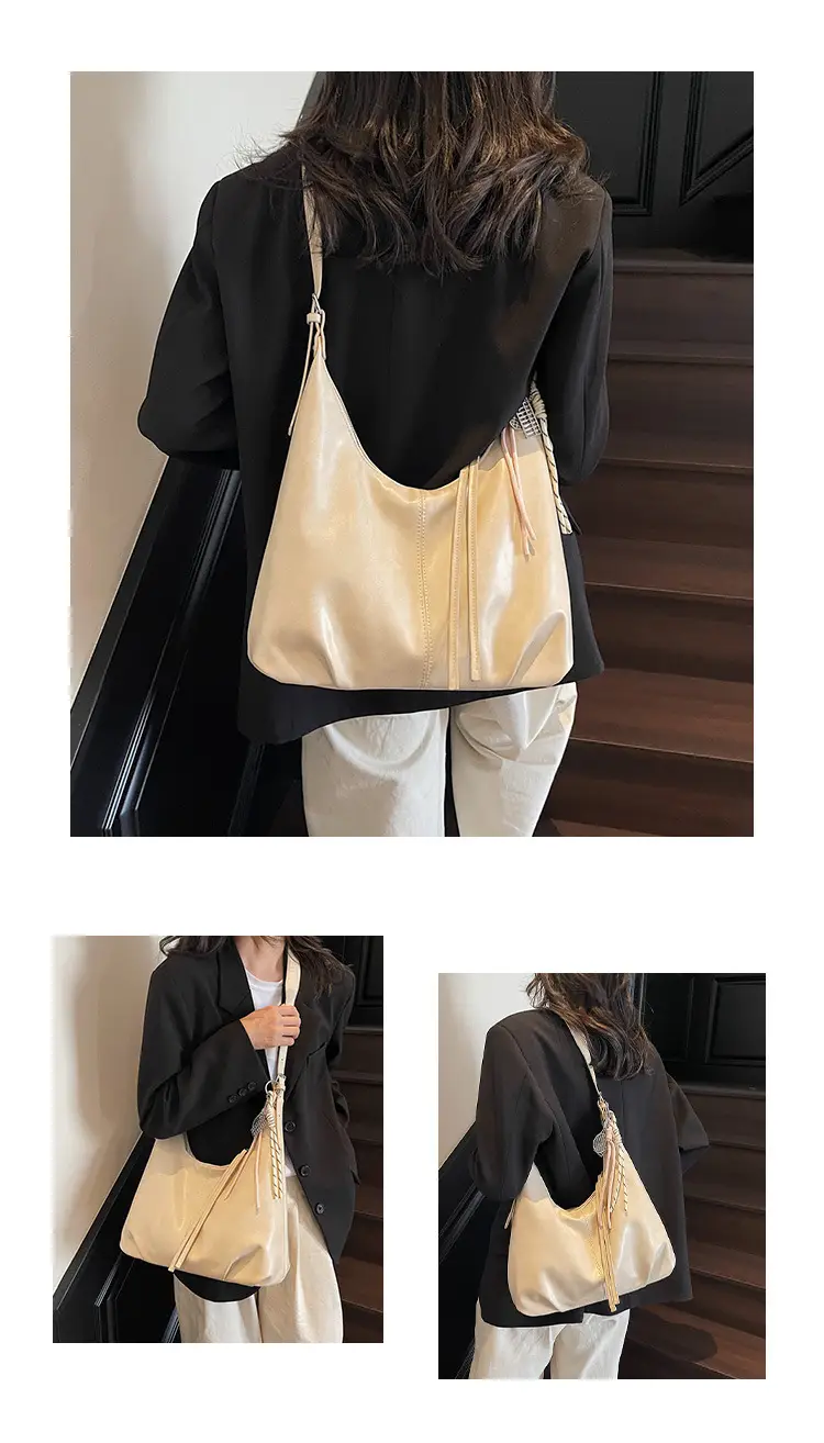 Women's Beige Leather Shoulder Bag with Adjustable Strap — feature 10