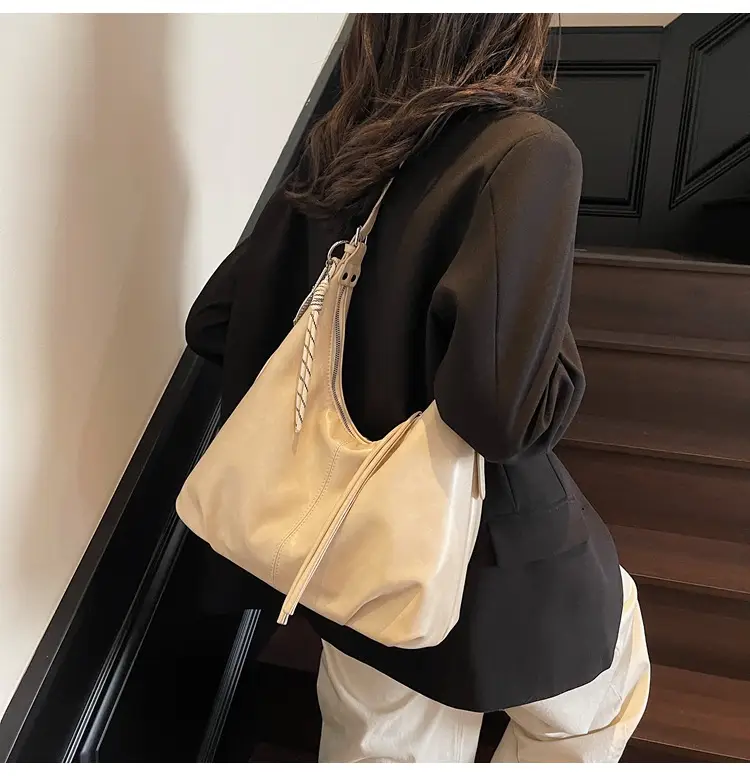 Women's Beige Leather Shoulder Bag with Adjustable Strap — feature 27