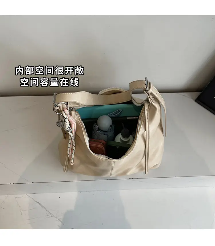 Women's Beige Leather Shoulder Bag with Adjustable Strap — feature 7
