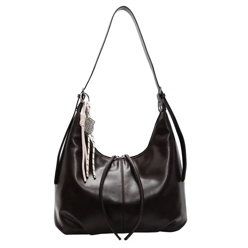 Women's Beige Leather Shoulder Bag with Adjustable Strap - Image 2
