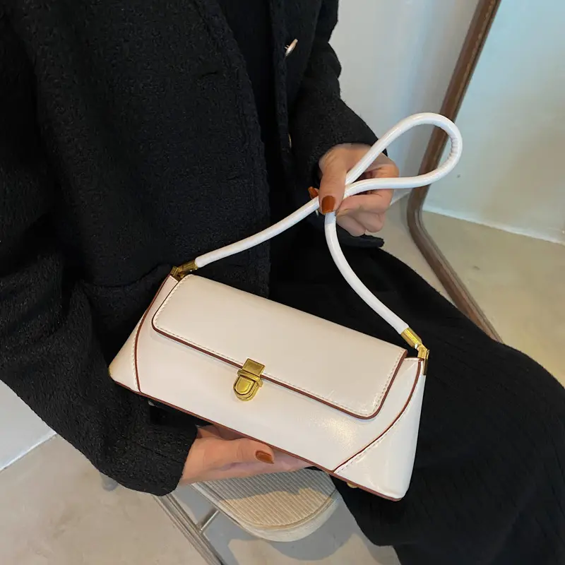 2025 Vintage French Shoulder Bag Beige White Gold Clasp - Image 5