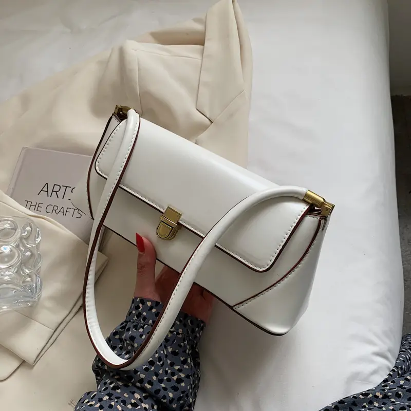 2025 Vintage French Shoulder Bag Beige White Gold Clasp - Image 2
