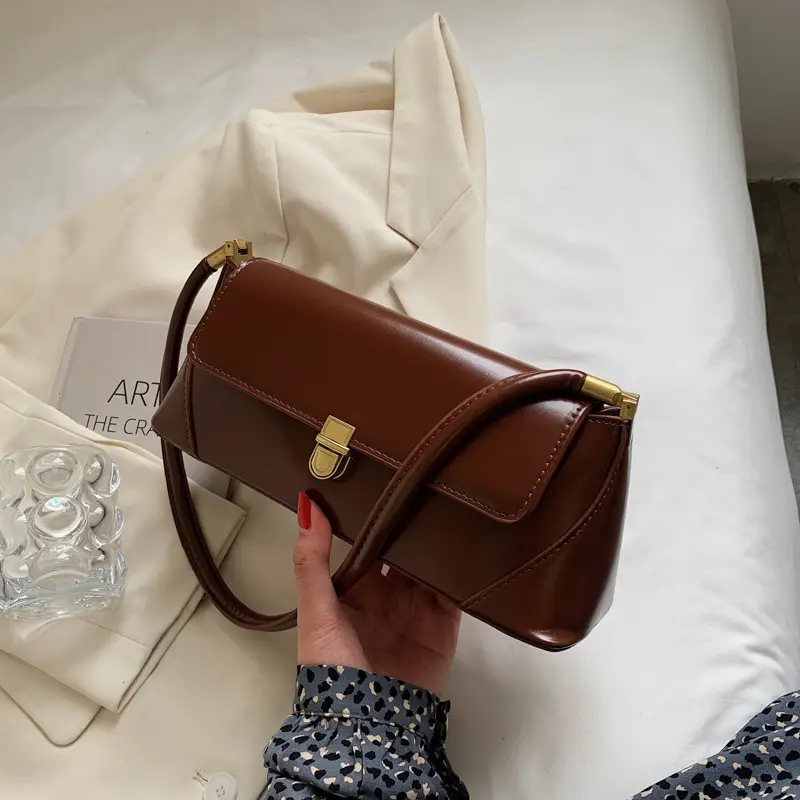 2025 Vintage French Shoulder Bag Beige White Gold Clasp - Image 4
