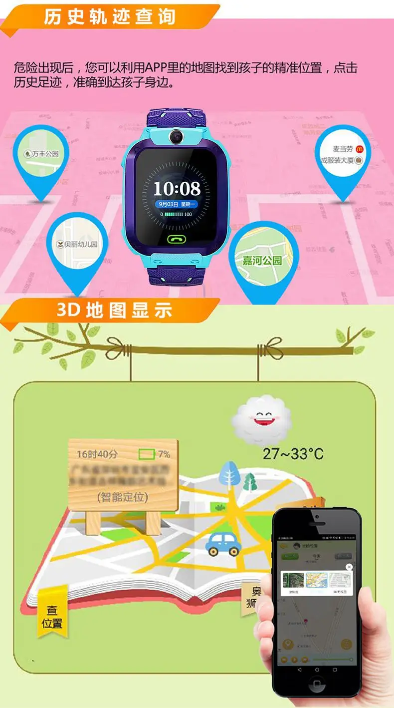 Pink Blue Kids Smart Watch with Water Resistant Band — feature 12