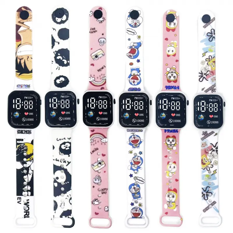 Kids Cartoon LED Watch Blue White Square Design - Image 22