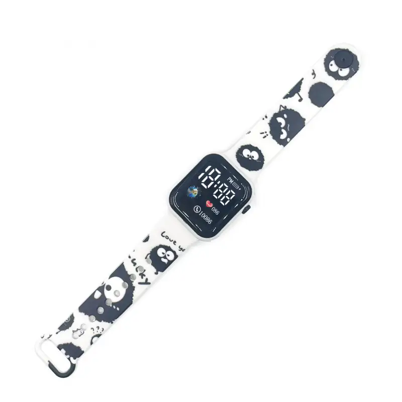 Kids Cartoon LED Watch Blue White Square Design - Image 11
