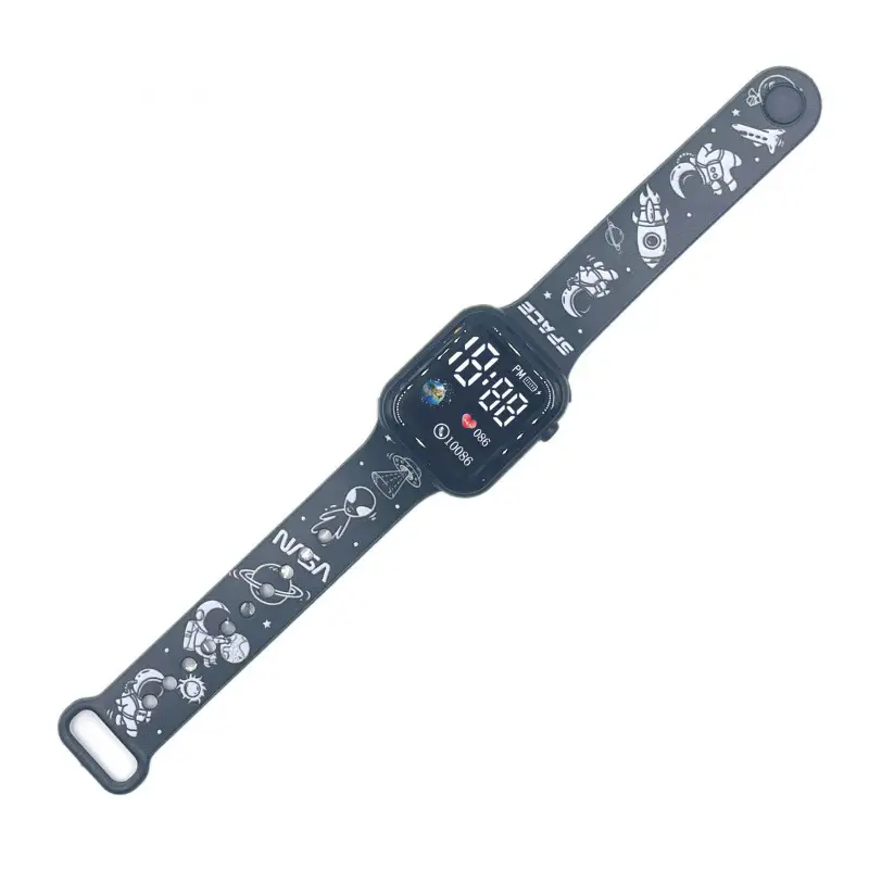 Kids Cartoon LED Watch Blue White Square Design - Image 14