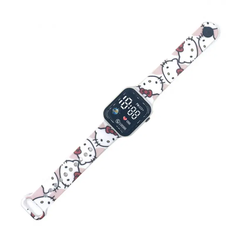 Kids Cartoon LED Watch Blue White Square Design - Image 2