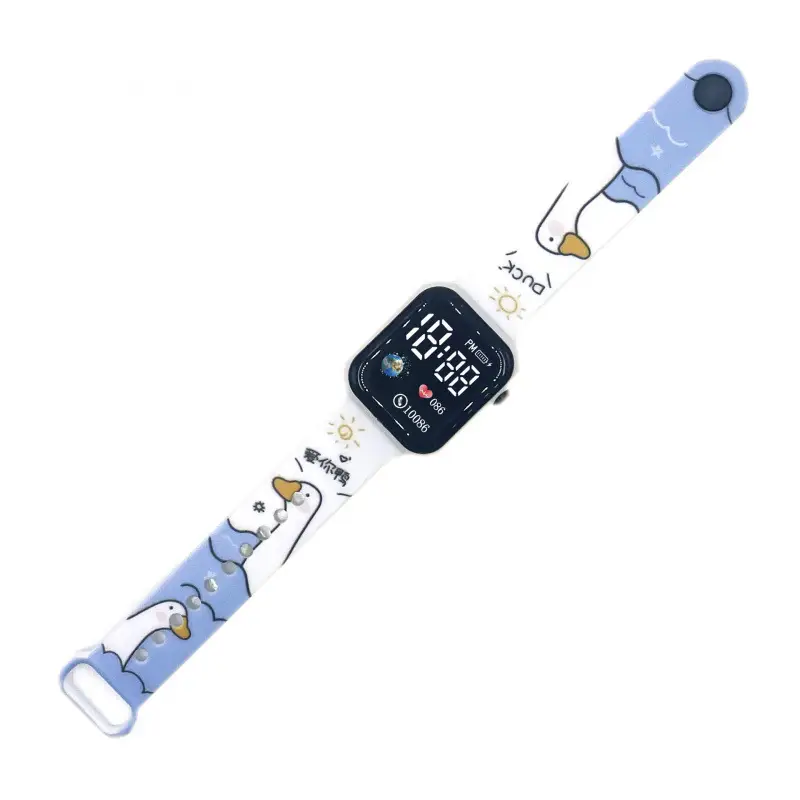 Kids Cartoon LED Watch Blue White Square Design - Image 3