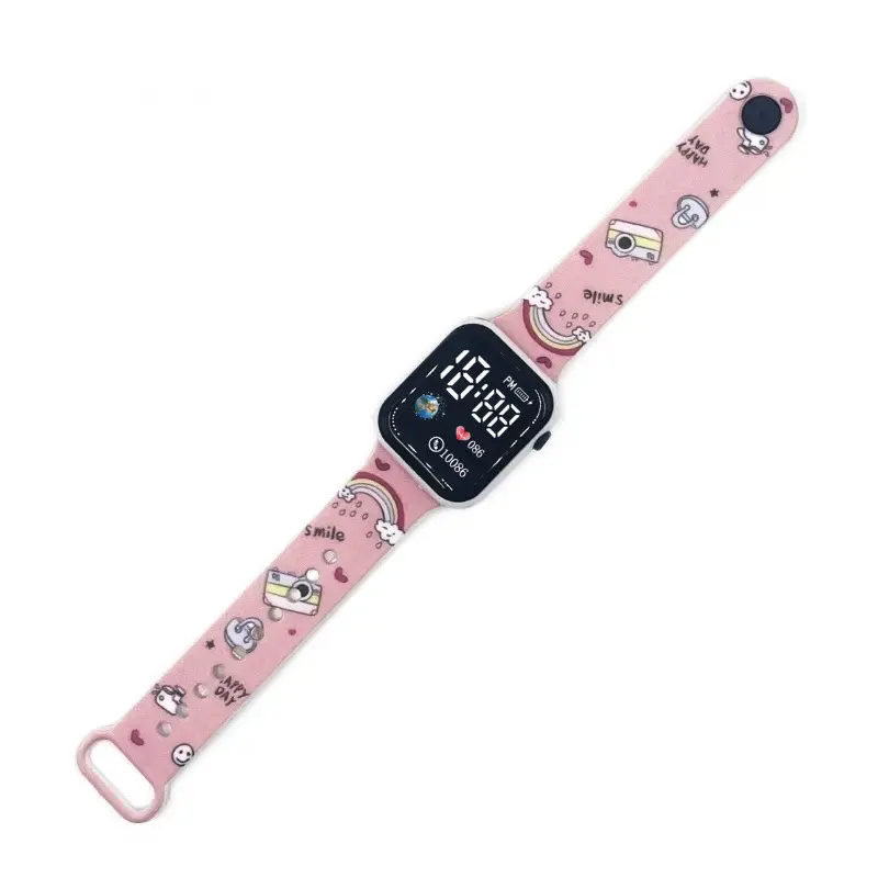 Kids Cartoon LED Watch Blue White Square Design - Image 6