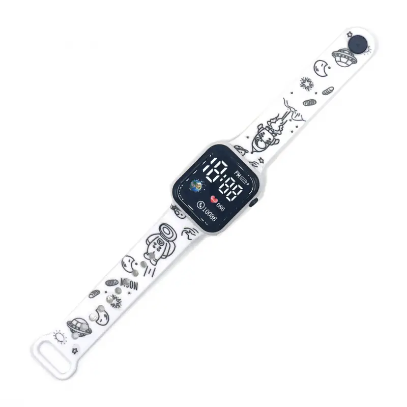 Kids Cartoon LED Watch Blue White Square Design - Image 8