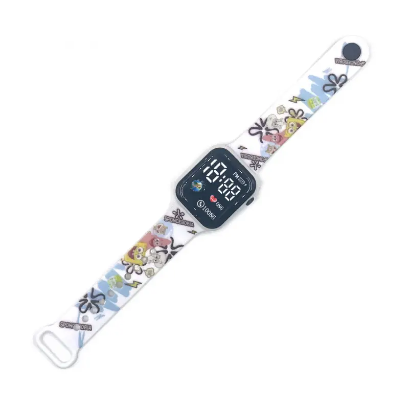 Kids Cartoon LED Watch Blue White Square Design - Image 9