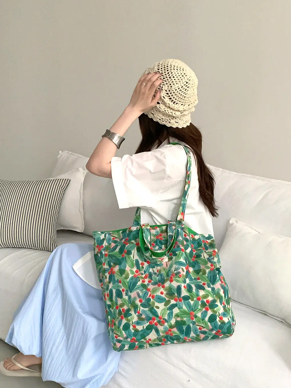 2025 Floral Canvas Commuter Bag Large Capacity Korean Style - Image 6