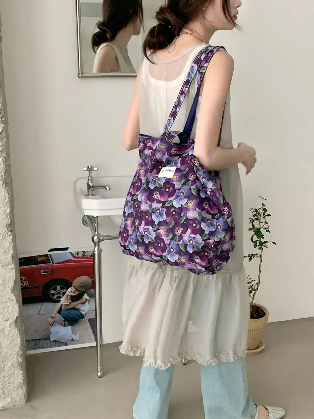 2025 Floral Canvas Commuter Bag Large Capacity Korean Style — feature 22